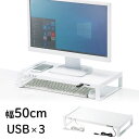 【最大777円OFFクーポン配布中】電源タップ＋USBハブ付き机上ラック 机上台 モニター台 幅50cm 奥行25cm スチール製 ホワイト MR-LC204WN サンワサプライ