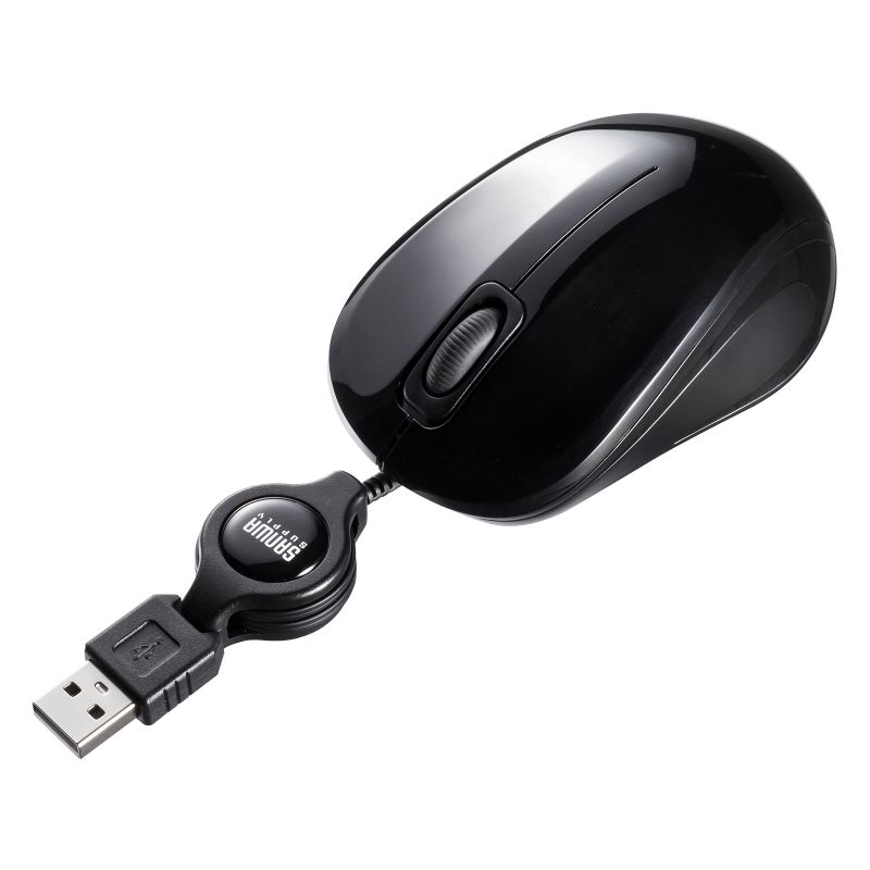 【最大2000円OFFクーポン配布中】【訳あり 新品】抗菌 巻取り式マウス 静音 有線 ブルーLED 3ボタン USB A接続 ブラック MA-MBSK315B...