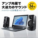 【最大2500円OFFクーポン配布中】ハイパワーUSB電源スピーカー 高出力36W PRAC回路搭載 3.5mmステレオミニプラグ アンプ内蔵 AUX MM-SPL19UBK サンワサプライ
