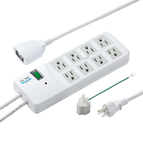 【最大2000円OFFクーポン配布中】【訳あり 新品】雷ガードタップ 3P 8個口 2.5m ホワイト 4個口連動手元スイッチ付き TAP-SP307 サンワサ...