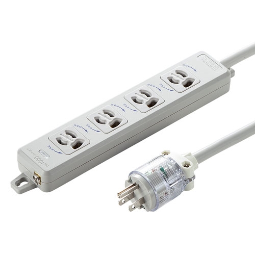 【最大1000円OFFクーポン配布中】医用接地プラグ付き電源タップ 3P 4個口 ホワイト 3m パソコン 機器 冷凍庫 冷蔵庫 プラグ抜け防止 TAP-HPM4-3W サンワサプライ
