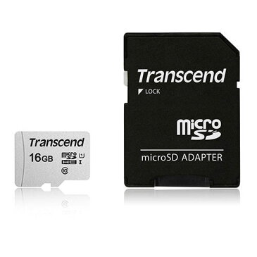 Transcend microSDHCカード 16GB Class10 UHS-I SD変換アダプタ付き TS16GUSD300S-A【ネコポス対応】