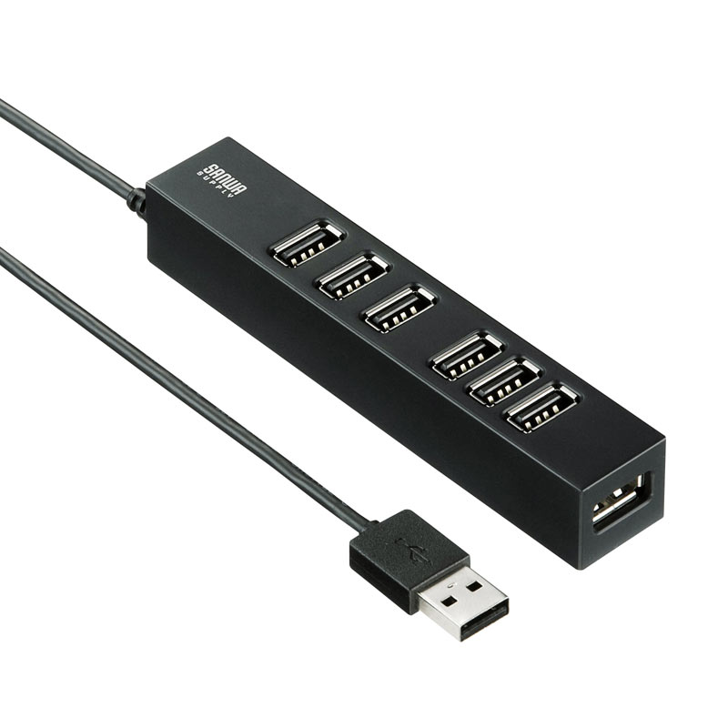 【訳あり 新品】USB2.0ハブ 7ポート ACアダプタ付き セルフパワー/バスパワー ブラック USB-2H701BKN サンワサプライ ※箱にキズ、汚れあり