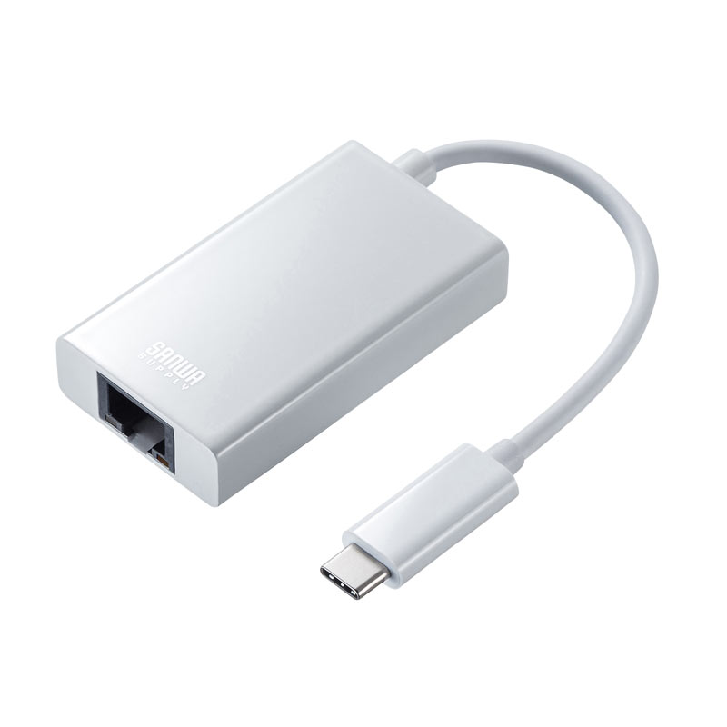 USB3.2 TypeC-LAN変換アダプタ USBハブポート付 ホワイト USB-CVLAN4WN サンワサプライ ※箱にキズ、汚れあり