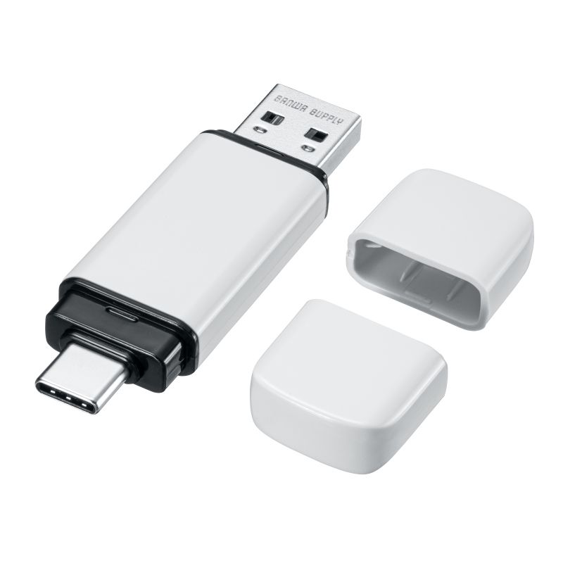 【最大1000円OFFクーポン配布中】USBメモリ 64GB USB A/ Type-C 両対応 USB 5Gbps USB3.0 キャップ式 コンパクト セキュリティソフト対応 名入れ対応 ホワイト UFD-5TC64GW サンワサプライ【ネコポス対応】