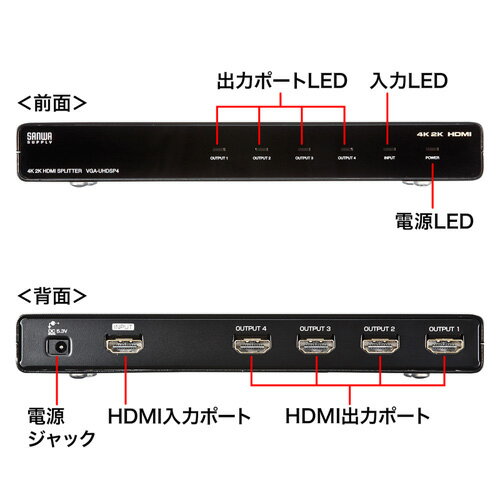 【最大1500円OFFクーポン配布中】【訳あり 新品】HDMI分配器 1入力 4出力 4K 2K カスケード接続 同時出力 VGA-UHDSP4 サンワサプライ ※箱にキズ、汚れあり 2