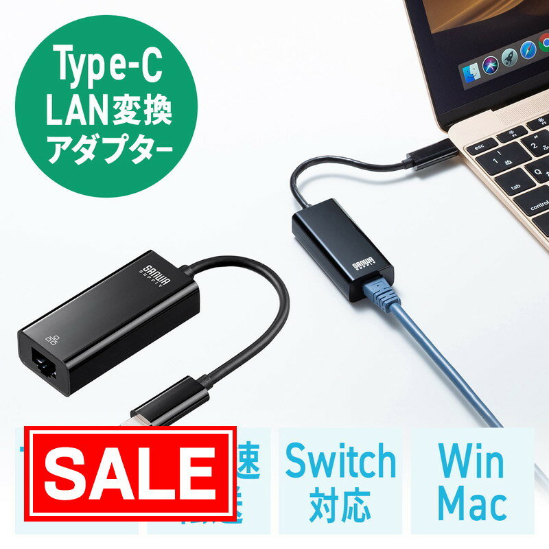 【スーパーSALE！限定価格】有線LANアダプター Type-C イーサネットアダプタ MacBook ChromeBook iPad Pro Nintendo Switch対応 EZ5-USB072BK【ネコポス対応】