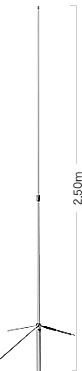 【送料無料】沖縄・離島は除かせていただいてます●50・144・430MHz グラスファイバー製 ●利得：2．15dB（50MHz）・6．2dB（144MHz）・8．4dB（430MHz） ●全長：2．5m ●ラジアル長：約92cm ●質量：1．2kg ●適合マスト：30〜62Φ ●接栓：M‐J型 ●50MHzは希望の周波数にラジアルで調整可能（50〜52MHz）