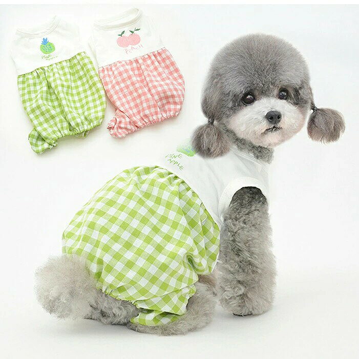 犬サロペットカバーオールの解説 ●かぼちゃパンツのように、ふっくらお尻になってとっても可愛いわんちゃん用サロペットです。 ●爽やかなチェック柄、おしゃれでキュート、背中フルーツ柄さらにかわいいさアップ! ●伸縮性あり、ふわふわとして、締付けがなく、ワンちゃんはお散歩が楽しくなります。 ●足回りにゴム仕様、肩のボタンを外せる、簡単に着脱。 ●綿100生地は柔らかく、ピンクとブルーのチェック柄の春らしい色合いでとってもカワイイですよ。 ●そのまま着せても可愛いですが、インナーと組み合わせることでオールシーズンお使い頂くことができます。 ●送料込みでリーズナブル価格、コストパフォーマンスお買得品です。 犬サロペットカバーオールの詳細 商品種別ペット・ペットグッズ>犬用品>ドッグウェア>つなぎ・カバーオール用途例・春、夏、秋、冬のオールシーズンで使える犬用サロペットです ・そのまま一枚でもインナーに重ね着しても可愛い。適合犬種(超小型犬、小型犬、中型犬)チワワ、ヨーキー、トイプードル、マルチーズ、マルプ、パピヨン、ダックス、シーズー、イタグレ、シュナウザー、パグ、ジャックラッセル、フレンチブルドッグ、グレーハウンド、柴犬、コッカー、ピークルなどサイズs、m、l、xl、2xl ※小型犬サイズから中型犬用まで対応できます。※体重、犬種はあくまで参考です。 犬服のサイズ測り方・胴周り:胴で一番太い前足の付け根あたりを測ります。 ・着丈:首輪をしている位置から尻尾の手前まで。 ・首周り:首輪をしている位置の周囲。 ※採寸する際は愛犬が自然に立った状態(床と水平)で計測して下さい。※背丈以外は、指数本が入るぐらいのゆとりを入れて測って下さい。 同体重でも胸の張り具合や毛ぶきによってサイズが前後しますので、ご購入の際は必ず胴周りを基準にお選びくださいますようお願い致します。素材綿100 (伸縮性はあります)カラーピンク、グリーン別名ドッグウェア、カバーオール、つなぎ(ツナギ)、部屋着、犬ハーネスウェア、ベストウェア、犬用つなぎ、パンツ、ルームウェア、サロペット配送納期・全国送料無料、通常、発送日の翌日から翌々日のお届けです。 ・当日13時までお支払い完了確認ができれば、翌日到着(北海道、沖縄、九州、離島、山間部を除く) ご使用上のご注意■首輪・ハーネス・ハーフチョーク・リードなどは、毎日、ご使用前に傷や破損などがないかご確認ください。傷や金具の緩みなど発見された場合は、事故防止の為、ご使用を中止下さい。 ■お使いのモニター設定や撮影時の照明、太陽光の環境により色が異なって見える場合がございます。 ■商品の「生地・ジップ・ステッチ」は生産時期によりカラー(濃淡)が若干異なる場合がございます。 ■サイズの測り方はスタッフ間で統一しておりますが、若干の誤差が生じる場合がございます。