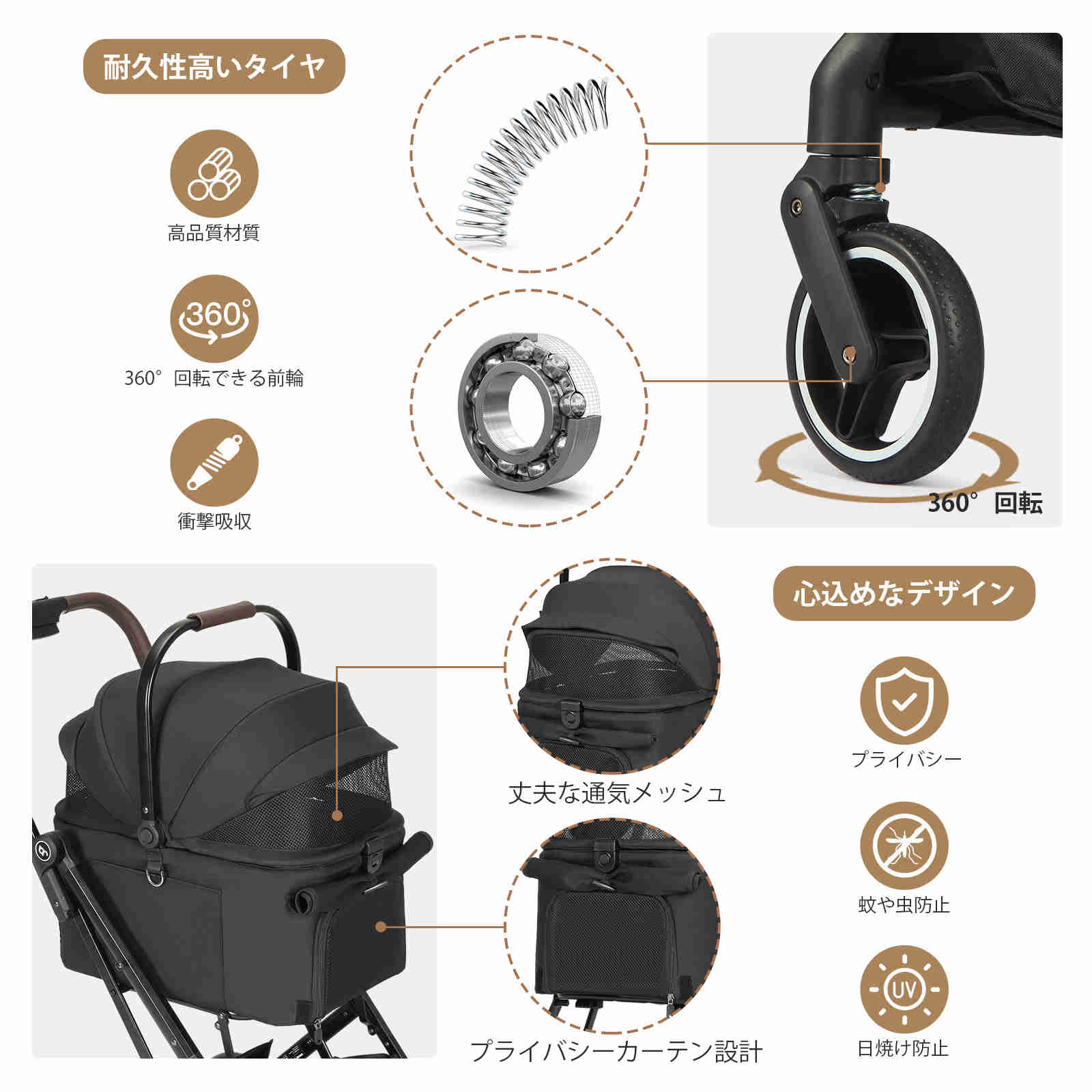 BEBEROAD PETS X2 ペットカート 猫 カート小型犬 バギー 折りたたみ 4輪 前輪360°...