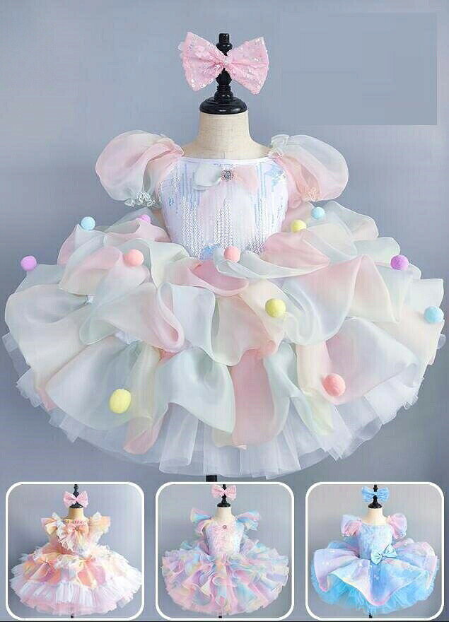 バレエ ダンスワンピース 子供用 レオタード リボン付き スパンコール 7タイプ お嬢風バレエドレス 人魚ジュニア プリンセス チュチュドレス 虹柄 演出用練習着 子どもレッスン用
