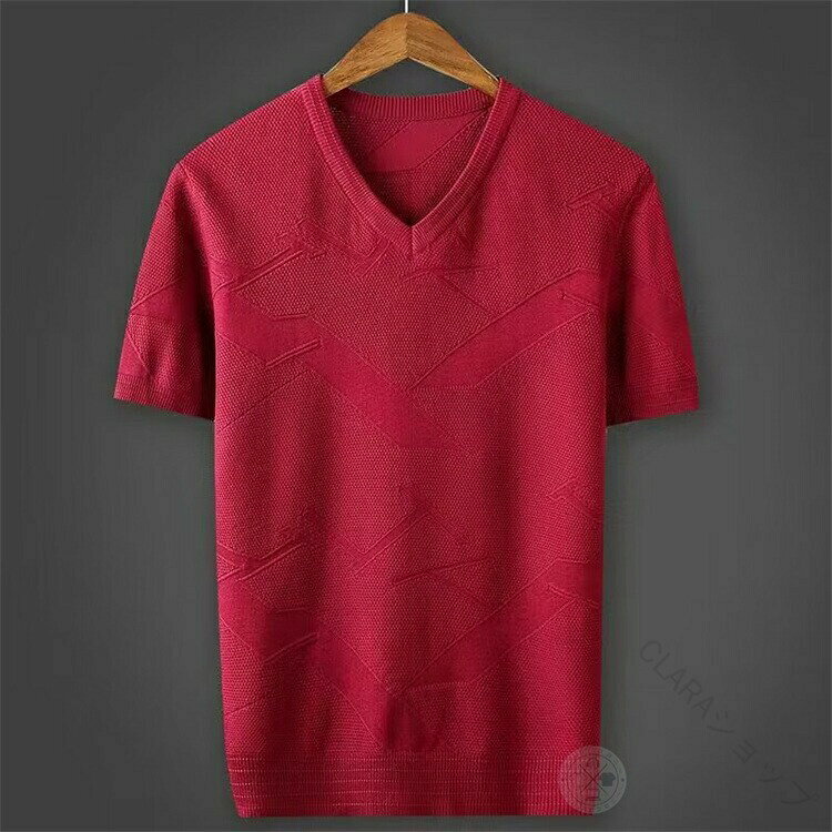 エーステクノ楽天市場店のニット Tシャツ メンズ 春秋 半袖 Vネック サマーニット カットソー 洗えるニット 半袖ニット 無地 オフィスカジュアル ゴルフ ニットセーター ビジネスインナー｜アングル2