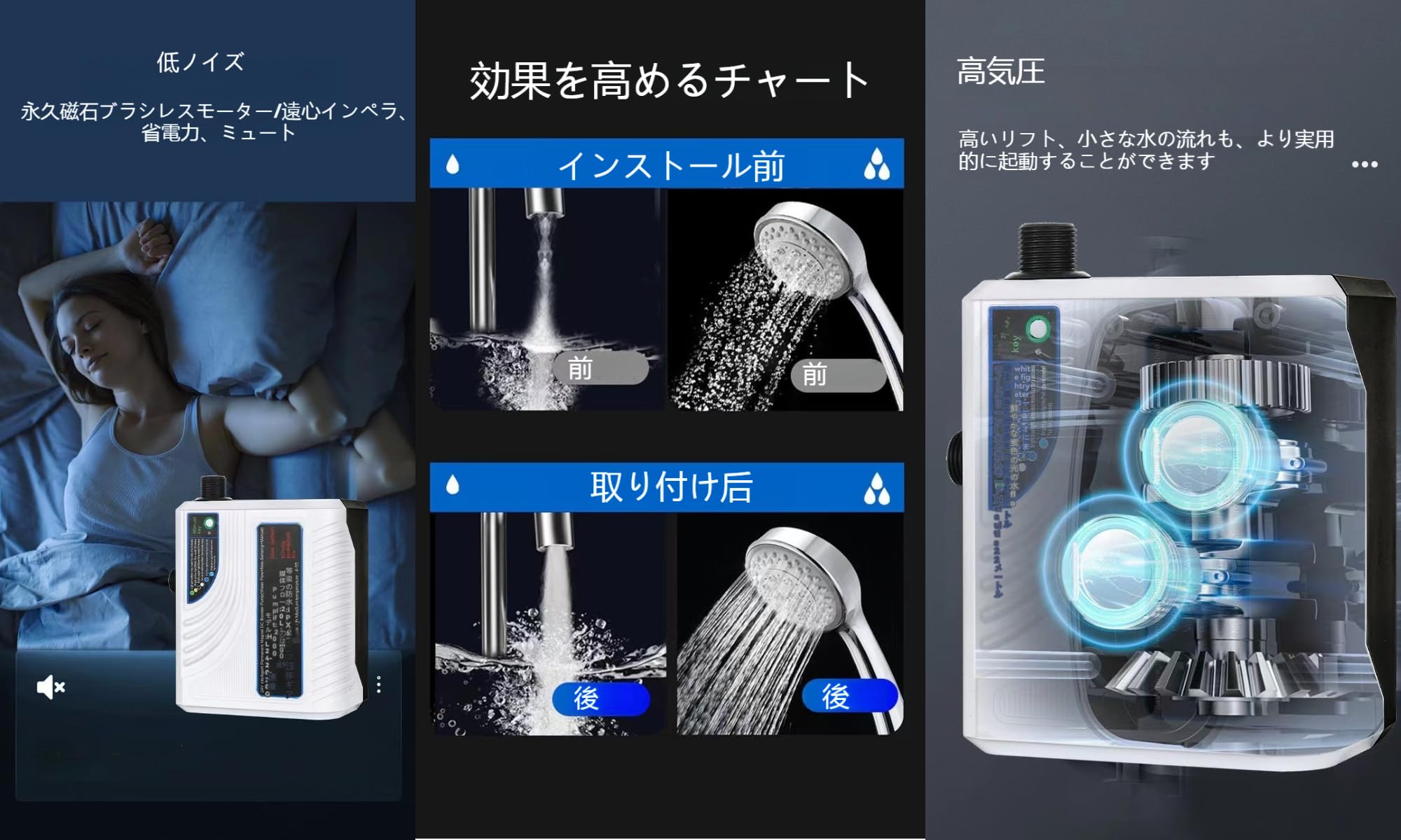 全自動ブースターポンプ 給湯加圧ポンプ 最大流量40L min 高圧シャワーウォーター...