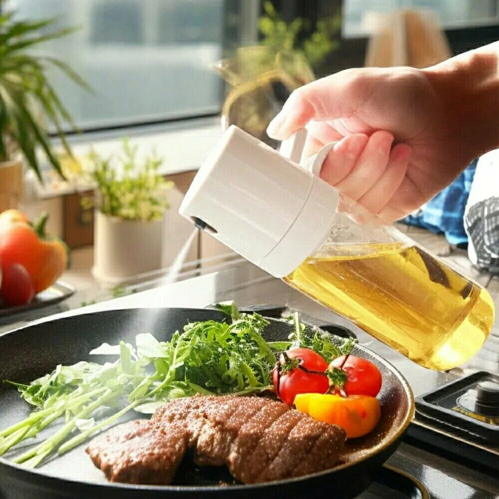 オイルスプレー ガラス 油ポット 霧吹き オイルスプレーボトル スプレーボトル キッチン用品 オリーブオイル タイプ 極細のミスト 250ml オイルボトル 透明 キャ 漏れ防止 防塵 料理用