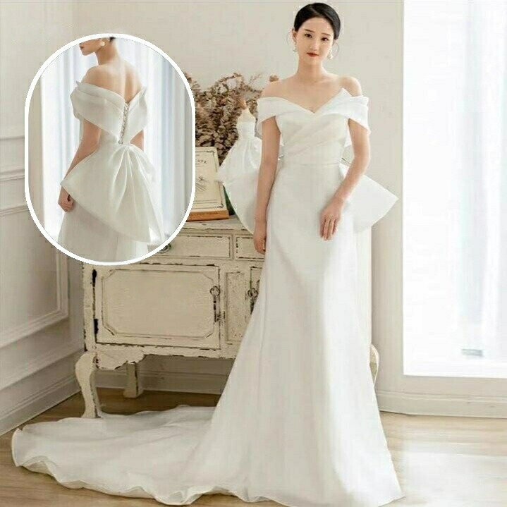 XS-3XL ウェディングドレス オフショルダー ロングドレス イブニングドレス 花嫁ドレス 結婚式ドレス ホワイト 白 フォームドレス トレーンライン パーティードレス 演奏 披露宴 二次会