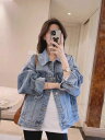 【リニューアルオープンセール】【訳あり】ライトブルーのデニムコート女性春秋服ヨーロッパ製爆金婦人服ゆったりカジュアル高級感きれいめショート丈トップス フリーサイ...