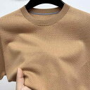 シルク ニット Tシャツ メンズ 半袖 ワッフル編み 絹 男性用 丸首 クルーネック 無地 ビジネス カジュアル インナーシャツ トップス 通気性 夏服 夏物 サマーウェア 人気 おすすめ