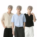 ポロシャツ メンズ ニット Vネック 半袖 男性用 トップス シンプル 無地 ゆったり カジュアル 襟付き 夏物 サマーセーター きれいめ 大きいサイズ 人気 おすすめ