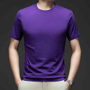 サマーニット メンズ 半袖 Tシャツ クルーネック 無地 薄手 コットン ウール混 トップス カットソー インナー 男性用 シンプル 上質 きれいめ おしゃれ 新作 春 夏 人気 おすすめ