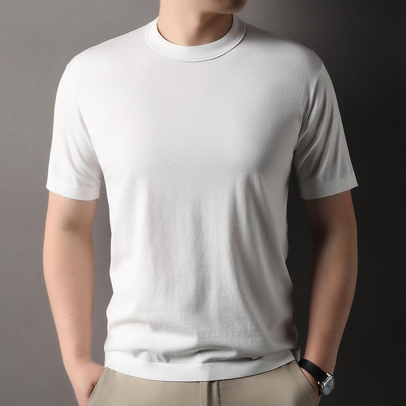 Tシャツメンズ半袖丸首綿ニットカッ...