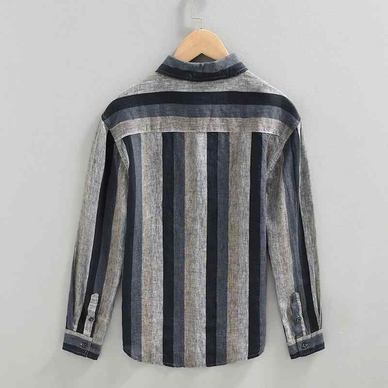 リネンシャツメンズ長袖ストライプ麻...