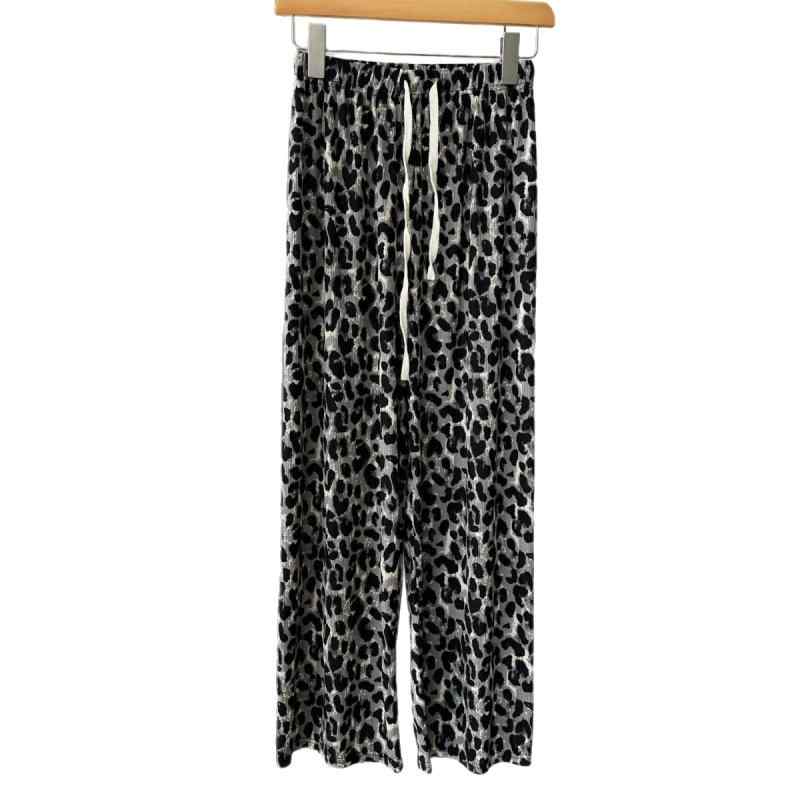 パンツ レディース ブラウン ヒョウ柄 レオパード柄 接触冷感 ロングパンツ ワイドストレート ゆったり ドレープ感 落ち感 アメリカンレトロ 普段使い リラックス 春夏
