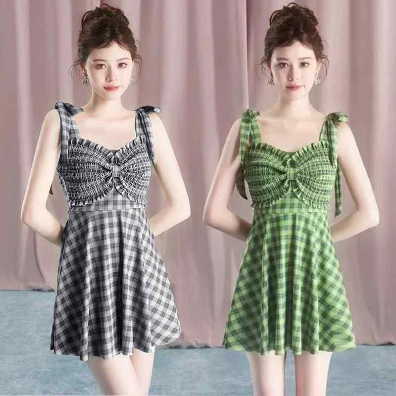 水着 女の子 学生 ジュニア レディース セパレート リボン チェック柄 ギンガムチェック かわいい 日系 控えめ 体型カバー スイムウェア 春夏