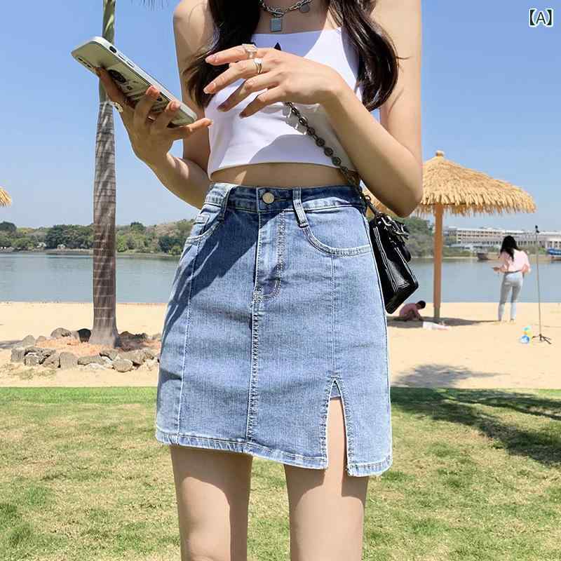 デニムスカート レディース ロング ミニ ミモレ丈 台形スカート ハイウエスト Aライン スリット入り 体型カバー カジュアル おしゃれ きれいめ 無地 春 夏 秋 韓国風 大人可愛い 20代 30代 40代