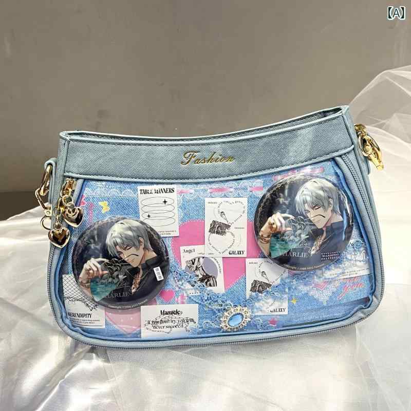 痛バッグ おしゃれ レディース 推し活 高見えデザイン 透明窓付き トートバッグ 缶バッジ収納 大容量 シンプル ぬい活 A4対応