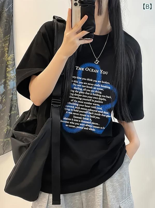 韓国風 カジュアル Tシャツ 半袖 レディース ルーズ ゆったり 無地 トレンド シック トップス 夏