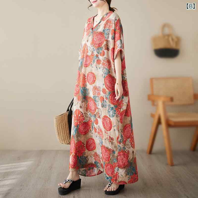 リネン ワンピース 夏 ゆったり ロングワンピース レディース 体型カバー 無地 綿麻素材 接触冷感 涼しい ナチュラル 半袖 ノースリーブ 大人カジュアル 春夏