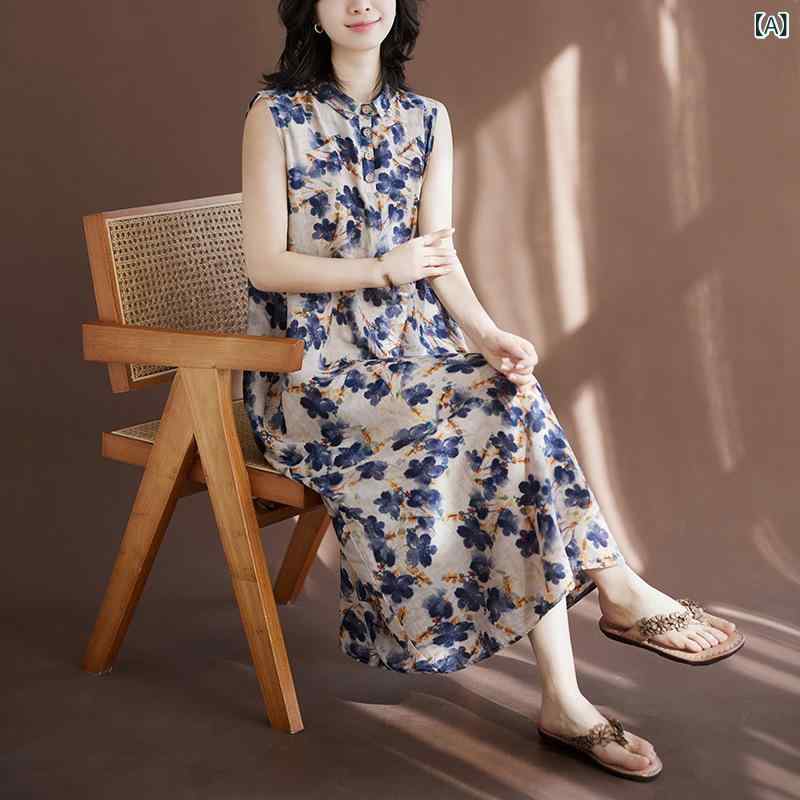 リネン ワンピース 夏 ゆったり ロングワンピース レディース 体型カバー 無地 綿麻素材 接触冷感 涼しい ナチュラル 半袖 ノースリーブ 大人カジュアル 春夏