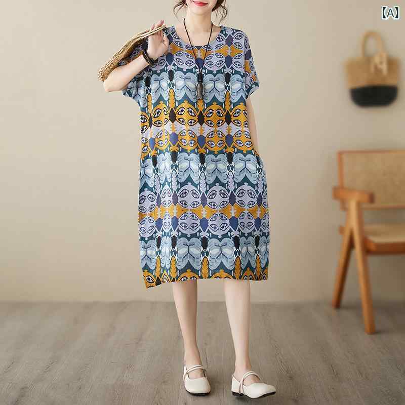 リネン ワンピース 夏 ゆったり 大きいサイズ対応 レディース 綿麻 半袖 ロング丈 ナチュラル 通気性 体型カバー 涼しいワンピ 接触冷感 無地 春夏 旅行にも