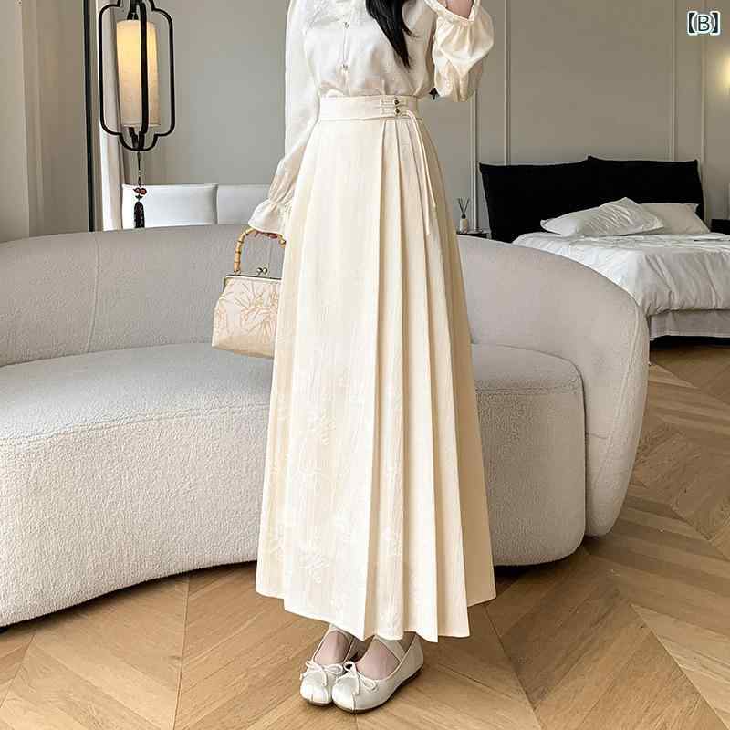 プリーツスカート ロング フレア マキシ レディース ウエストゴム ボリュームあり 太めプリーツ 裏地付き ミモレ丈 無地 黒 グレー ベージュ 大きめサイズ 体型カバー 着痩せ効果 春夏秋冬 きれいめ カジュアル 通勤もOK