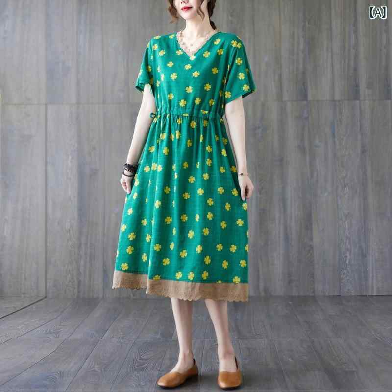 リネン ワンピース 夏 ゆったり 半袖 ロングワンピース 綿麻混素材 きれいめ 涼感 接触冷感 体型カバー 無地 ナチュラル 大きめサイズ 30代 40代 50代対応