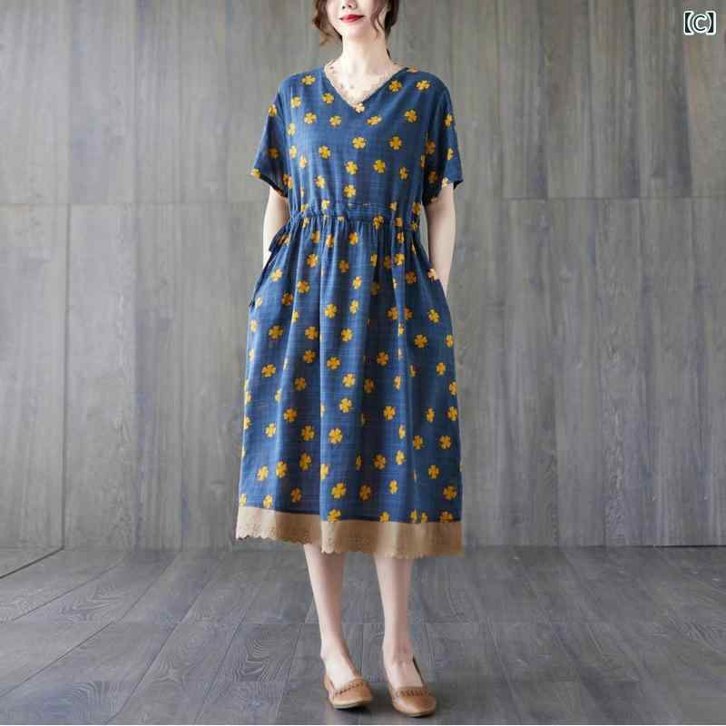 リネン ワンピース 夏 ゆったり 半袖 ロングワンピース 綿麻混素材 きれいめ 涼感 接触冷感 体型カバー 無地 ナチュラル 大きめサイズ 30代 40代 50代対応