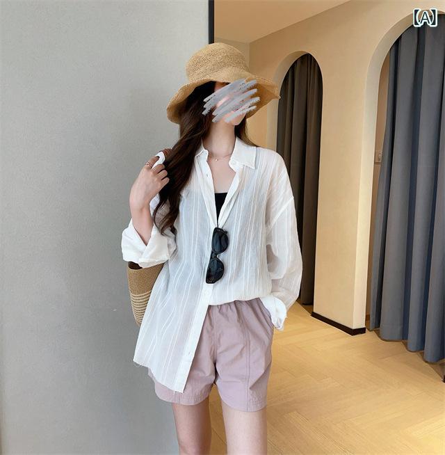 レディース シャツ ストライプ オーバーサイズ 体型カバー ゆったり トップス 長袖 羽織 春 夏 薄手 きれいめ カジュアル 通勤