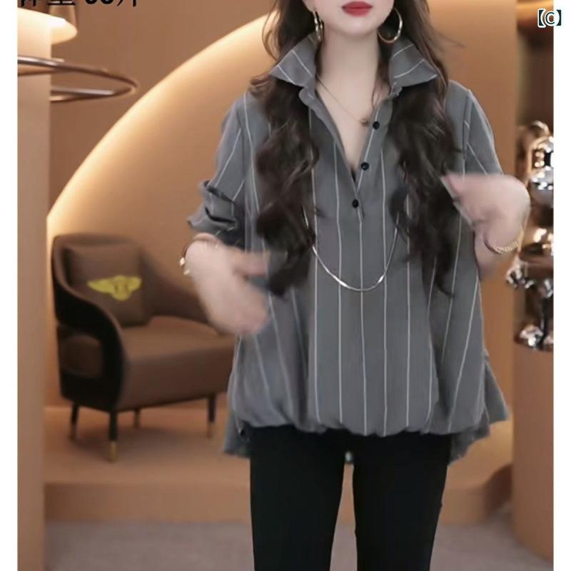 レディース シャツ ストライプ オーバーサイズ 体型カバー ゆったり トップス 長袖 羽織 春 夏 薄手 きれいめ カジュアル 通勤
