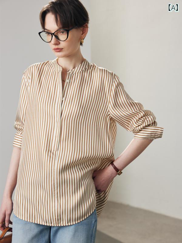 レディースシャツストライプオーバー...