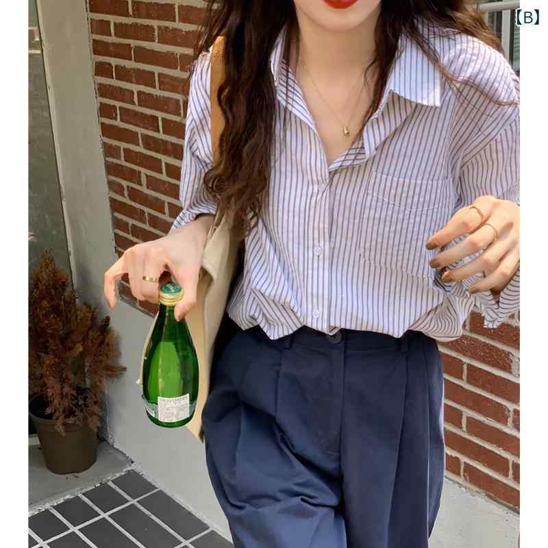 レディース シャツ ストライプ オーバーサイズ 体型カバー ゆったり トップス 長袖 羽織 春 夏 薄手 きれいめ カジュアル 通勤