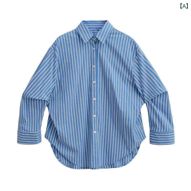 レディースシャツストライプオーバー...