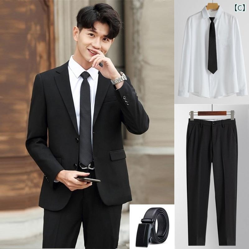 メンズ カジュアルスーツ セットアップ 伸縮性 ストレッチ素材 着回し自在 テレワーク 春夏秋対応 2点セット スリム ゆったり