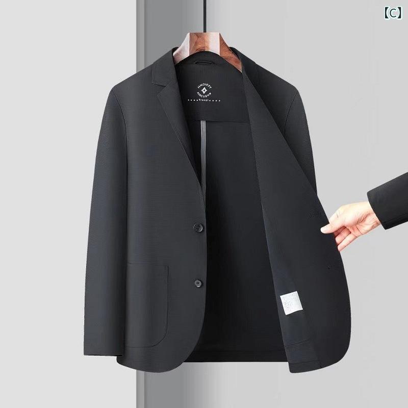 メンズ カジュアルスーツ ノーカラー ジャケット セットアップ トレンド ビジカジ 春夏秋 伸縮素材 通勤 オフィス 2025新作