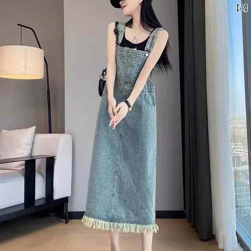 デニムサロペットワンピース レディース Vネック ロング丈 ジャンパースカート ゆったり カジュアル オーバーオール オールシーズン 体型カバー きれいめ 大人可愛い