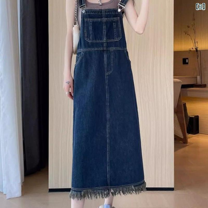 デニムサロペットワンピース レディース Vネック ロング丈 ジャンパースカート ゆったり カジュアル オーバーオール オールシーズン 体型カバー きれいめ 大人可愛い