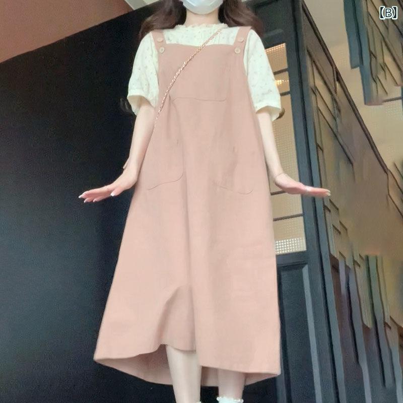 デニムサロペットワンピース レディース Vネック ロング丈 ジャンパースカート ゆったり カジュアル オーバーオール オールシーズン 体型カバー きれいめ 大人可愛い