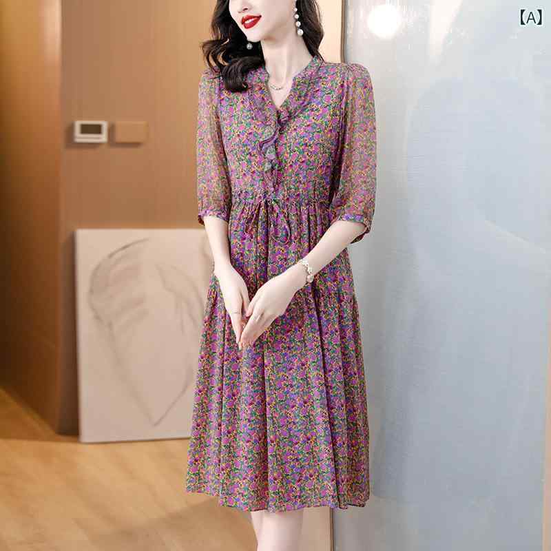 ワンピース レディース 50代 秋冬 半袖 エレガント 花柄 体型カバー きれいめ 普段着 きちんと感 カジュアル 大きいサイズ 大人可愛い