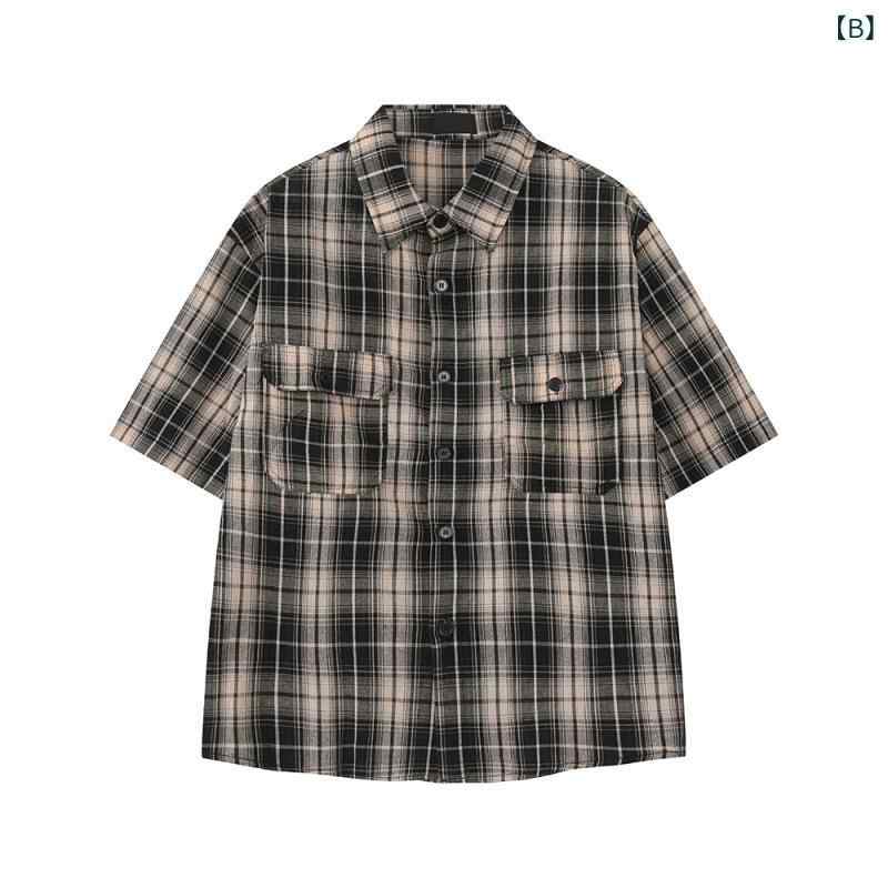 メンズ チェック柄 半袖シャツ カジュアル シャツ 涼しい 綿混素材 通気性抜群 夏服 トップス おしゃれ 春夏 韓国風 大人コーデ体型カバー