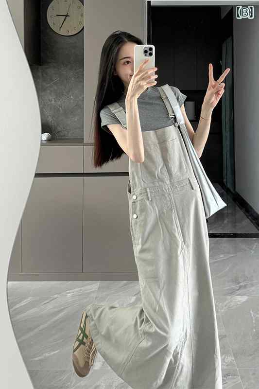 ジャンパースカート デニム レディース ミモレ丈 きれいめ 大人カジュアル サロペット風 肩紐調整 春夏秋 ワンピース