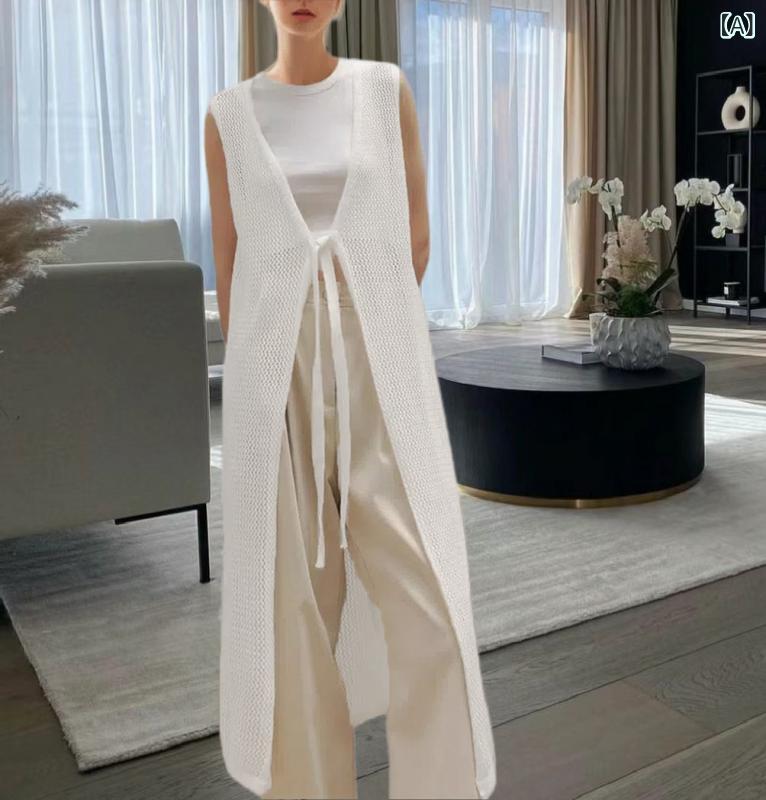 ロングカーディガンレディース薄手半...